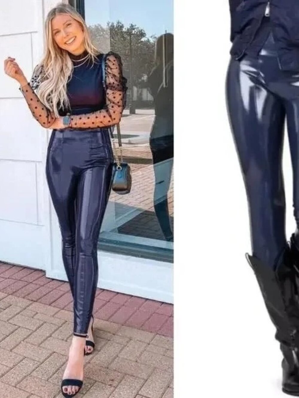 SPANX Patent Faux Leather Gloss Leggings in Port Navy Small Petite NWT